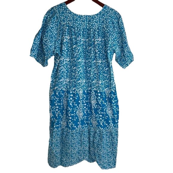 The Vermont Country Store Womens Tiered Short Sleeve Muumuu Dress Aqua Large - Picture 11 of 15